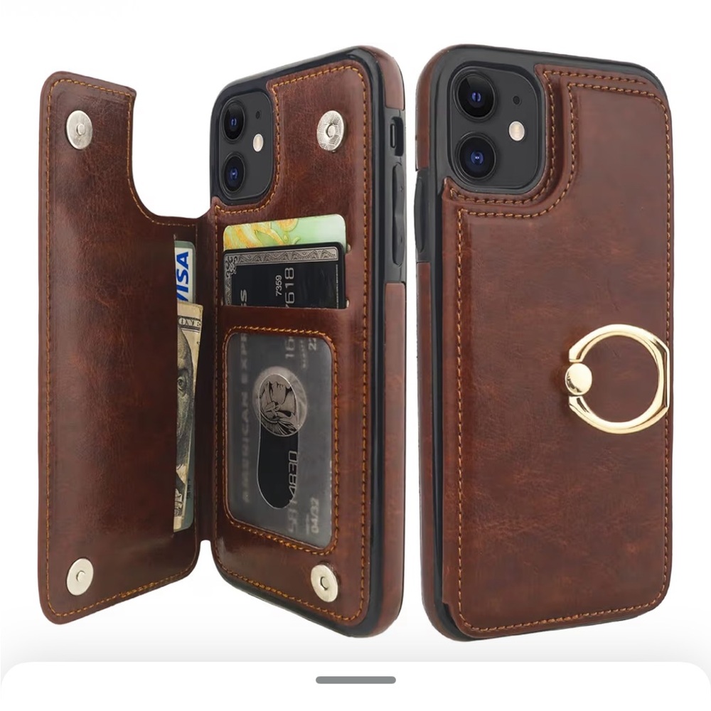 iPhone 12 Brown Leather Wallet Phone Case